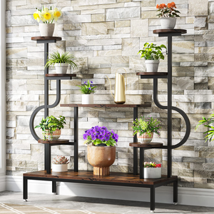 OEM & ODM Large Tall 8-Tier Metal Indoor Plant Stand Wood Ladder Holder with Flower Rack for Living Room <b>Bookcases</b> & Bookshelves - Product Image 1