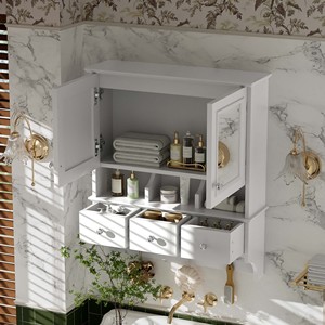4 In 1 Bathroom <b>Mirror</b> Cabinet 24 Inch Wall Mounted With Drawers Organizer Hooks High Define <b>Mirrors</b> - Product Image 2