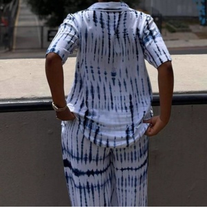 Women's Tie-Dye 2 Piece Set Short Sleeve Button-<b>Down</b> Shirt & Wide Leg <b>Pants</b> Casual Outfit Fashion - Product Image 5