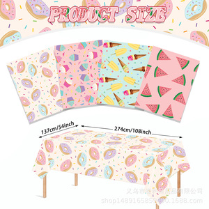 Custom Summer Ice Cream Watermelon Donut <b>Tablecloth</b> <b>Rectangle</b> Cartoon Birthday Party Decoration For Children's Parties - Product Image 2