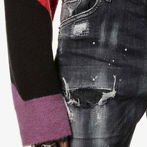 OEM New Design <b>High</b> Quality <b>Men's</b> Blue Skater Slim Fit Pencil Pants Mid <b>Waist</b> Softener Stretch Print Denim <b>Jeans</b> - Product Image 4