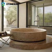 Baignoire autoportante standard en marbre naturel StoneSun pour projet de salle de bain d'hôtel moderne, travertin