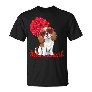 T-shirt Cavalier King Charles Spaniel Dog pour la Saint-Valentin, pour hommes et femmes, motif cœur noir - Product Image 1