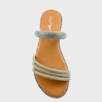 Sandales plates décontractées à enfiler pour femme avec strass scintillants et fines brides, idéales pour l'extérieur en été, à bout ouvert et antidérapantes