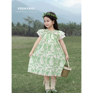 YOEHYAUL X4926 CE CPC Set Estivo per Bambine in Cotone <span class=keywords><strong>Verde</strong></span> Floreale, Abito con Maniche Corte e Pantaloni, Completo Due Pezzi - Product Image 1