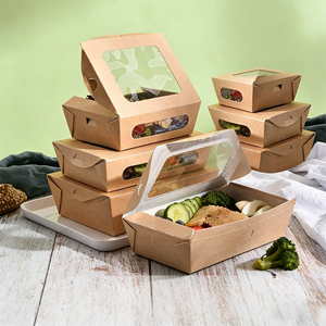 Anpassbare Logo-Verpackungsboxen für Fast Food zum Mitnehmen, Bento-Boxen für Salate und Brathähnchen mit Fenster, Einweg-Kraftpapierboxen - Product Image 1