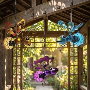 Lampe Solaire Suspendue pour <span class=keywords><strong>Jardin</strong></span>, en Fer Forgé, en Forme d'Insectes Réalistes (Abeille, Libellule, Papillon), Étanche - Product Image 5