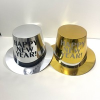 Chapeau de fête en papier métallisé Happy New Year, noir, or, argent, imprimé pailleté, accessoire de compte à rebours du Nouvel An, accessoire de photomaton