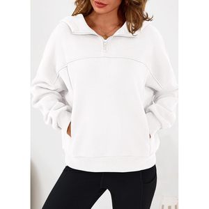 Sweat-shirt à capuche court en polaire pour femme, pull à quart de zip, haut à manches longues, vêtements d'hiver - Product Image 5