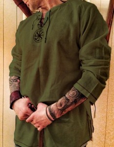 Chemises Médiévales en Coton et Lin pour Hommes, Blouse de Pirate Renaissance, Hauts Écossais Ghillie, Tunique de Mercenaire, Vêtements Ethniques, Tenue Viking - Product Image 2