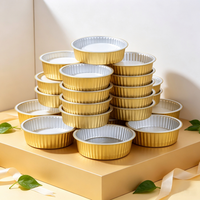 Conteneur jetable rond en aluminium doré avec couvercle en plastique PP, résistant au four, pour la cuisson, la restauration et les plats à emporter