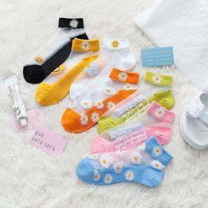 Women's Crystal <b>Silk</b> Ankle <b>Socks</b> Daisy Design Ice <b>Silk</b> Thin Anti-Snag Summer Japanese Style - Product Image 1