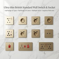 Prise murale ultra-fine en PC doré ignifuge, série complète conforme aux normes britanniques pour projets résidentiels et hôteliers