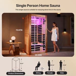 Sauna Compacta Individual de 1.35KW, Mini Sauna Interior para el Hogar, Cabina de Sauna Portátil de Madera con Infrarrojos Lejanos - Product Image 2
