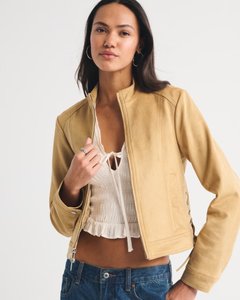 Veste coupe-vent courte LEDUO, ajustée, douce, respirante, avec fermeture éclair, col montant en polyester pour femme, automne - Product Image 3