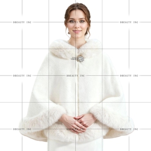Capelet élégant en fausse fourrure de vison pour femme, avec bordure en peluche, idéal pour les robes de soirée d'hiver et les robes de mariée - Product Image 5