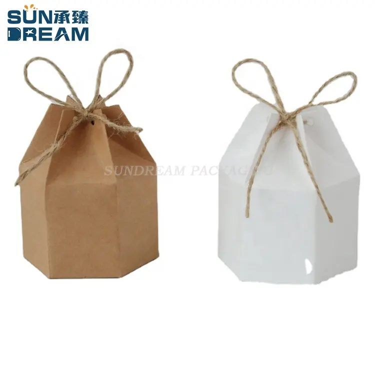 Пользовательские подарочные упаковочные принадлежности, шестигранная Подарочная коробка для конфет, Крафтовая Свадебная коробка для драже, сумочка для вечеринки, экологичные маленькие коробки для тортов