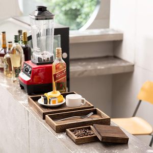 Plateaux de service rustiques en bois avec poignée - Ensemble de 7 plateaux rectangulaires pour recevoir, <span class=keywords><strong>petit</strong></span>-<span class=keywords><strong>déjeuner</strong></span>, table basse, décoration intérieure - Product Image 6
