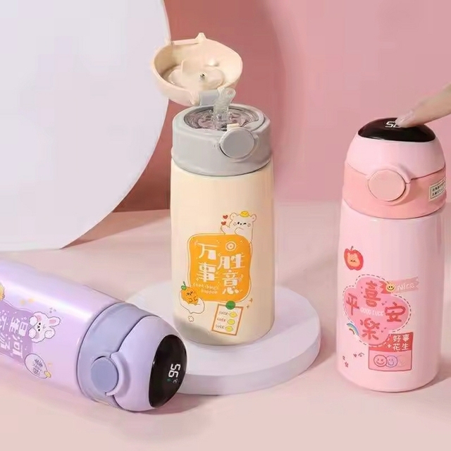 Portable School Led Cartoon Smart Water Bottle Kids Children Insulated Intelligent Stainless Steel Water Bottle