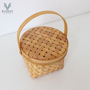 De alta calidad decorativa de madera tejido cesta de frutas con tapa y manejar - Product Image 3