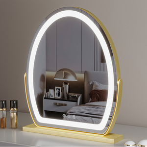 360 °   <span class=keywords><strong>Miroir</strong></span> de maquillage LED ovale rotatif, <span class=keywords><strong>miroir</strong></span> de vanité rechargeable avec cadre métallique pour le maquillage et les soins de la peau sur le bureau - Product Image 4