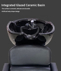 Sillón de Lavado de Cabello con Lavabo de Cerámica Negra, Unidad de Lavado para Salón, Estructura de Metal y Cuero PU, Muebles para Barbería, Color Personalizado - Product Image 5
