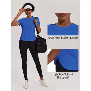 Haut de sport à manches courtes pour femme, col rond, fentes latérales, chemise athlétique, couleur unie, protection solaire UPF 50, tennis, pickleball - Product Image 5