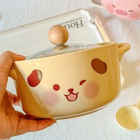 Bol à ramen en céramique minimaliste coréen avec couvercle, compatible micro-ondes, pour dortoirs étudiants, récipient pour nouilles instantanées