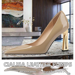 Zapatos de Tacón Cuadrado de Cuero Genuino Cialisa, Zapatos de Mujer con Punta Puntiaguda, Verano Otoño, Color Verde Perenne, Sin Cordones, con Hebilla, Talla 43 - Product Image 2