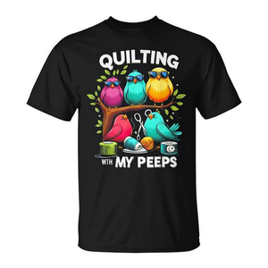 Camiseta Quilting With My Peeps Bird para adultos, unisex, de algodón negro - Product Image 2