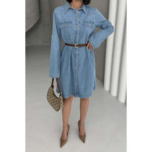 Robe chemise longue en jean boutonnée pour femme - Product Image 2