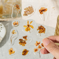 Autocollants en résine époxy 3D rétro vintage à fleurs séchées, gaufrés, transparents et imperméables pour journalisation, scrapbooking et décoration