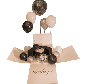 Cheapest Custom designed pink ribbon color printed white card birthday surprise explosion balloon box