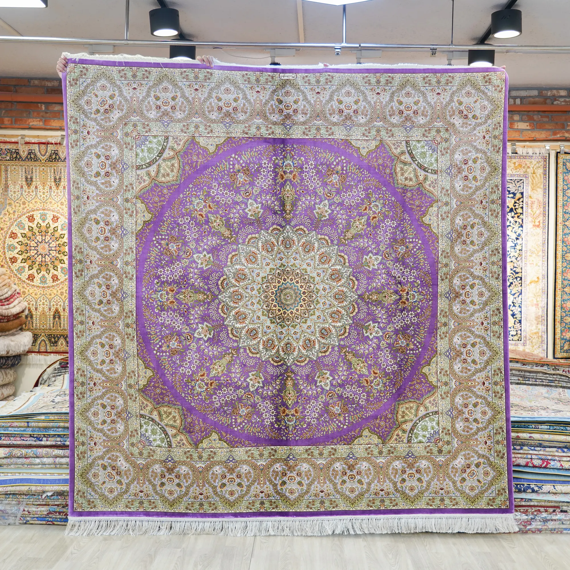 213x213cm Handmade Carpets Hand Knotted Persian Silk Rugs Turkish Living Room