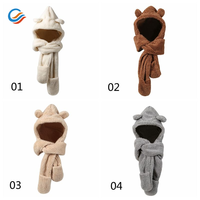 Ensemble écharpe, bonnet et gants d'hiver chauds et épais pour l'extérieur, avec bonnet moelleux à oreilles d'ours mignonnes et effet flou, pour fille