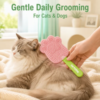 Peigne de massage portable en silicone pour animaux de compagnie, design patte de chat, autonettoyant, outil doux de toilettage et de démêlage pour chats et chiens, pour le bain à domicile