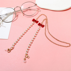 Multi Colored <b>Bow</b> Pearl Chain Eyeglasses Mask Pendant Chain 70cm Fashionable Childrens Accessory Metal Swivel Clip - Product Image 2