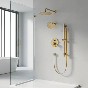 Ensemble <span class=keywords><strong>de</strong></span> <span class=keywords><strong>douche</strong></span> encastré doré avec cartouche céramique, robinet <span class=keywords><strong>de</strong></span> <span class=keywords><strong>douche</strong></span> mural 3 fonctions, pommeaux <span class=keywords><strong>de</strong></span> <span class=keywords><strong>douche</strong></span> pluie et massage 10 pouces - Product Image 1
