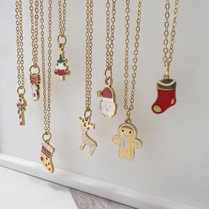Lindo árbol de Navidad muñecos de nieve Santa Claus chapado en oro conjunto de joyas de acero inoxidable elegante moda colgante collares regalo de Navidad - Product Image 3