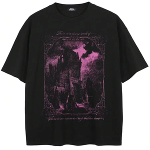 Camiseta negra con estampado de Castillo del Horror para hombre, personalizable, adecuada para jóvenes, tanto hombres como mujeres F10 - Product Image 1