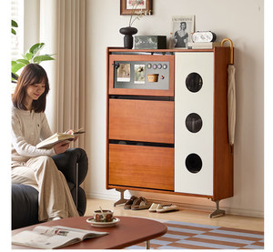 AHS Pre-orden Solid-2026 Nuevo Mueble Zapatero de Madera Maciza para el Hogar, Estilo Vintage, Armario de Almacenamiento Bauhaus con Cajones Abatibles para Pasillos - Product Image 1