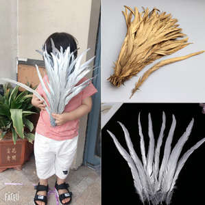 Venta al por mayor de alta calidad 40-45cm oro metálico plata pintado plumas de cola de <span class=keywords><strong>gallo</strong></span> para el diseño de disfraces de Carnaval - Product Image 2