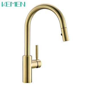 Robinet en or brossé 304 316 robinet d'évier en acier inoxydable monotrou <span class=keywords><strong>col</strong></span> d'oie robinet <span class=keywords><strong>de</strong></span> cuisine à tirette - Product Image 1