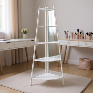 ชั้นวางของเข้ามุมสีขาว 4 ชั้น พร้อมกระจก สำหรับจัดเก็บเครื่องประดับ ใช้ในบ้าน ห้องนอน โต๊ะเครื่องแป้ง - Product Image 2