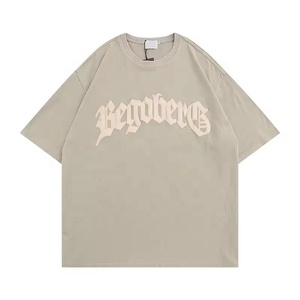 Camiseta extragrande de algodón 300G con estampado de soplo de logotipo personalizado para hombre - Product Image 3