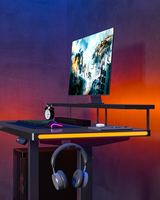 Bureau d'ordinateur électrique réglable en hauteur ergonomique moderne 2026 avec éclairage RVB, table de jeu en bois et métal, bureau pour PC avec plateau de table assemblé