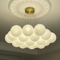 Lustre créatif à LED réglable en hauteur, boule à bulles, en fer forgé crème, avec télécommande, pour chambre à coucher