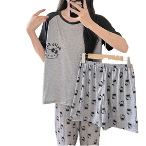 Ciao Kitys donna grazioso cartone animato 3 pz Set pigiama per Sanrio Anime Cinnamoroll Kuromi pantaloni elasticizzati a maniche corte - Product Image 1