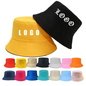 HB0001 Großhandel Unisex individuelle Stickerei Logo Baumwolle Veracap solide Außen-Sonnencreme flaches Oberteil Kinder Fischer Eimerhut Mützen