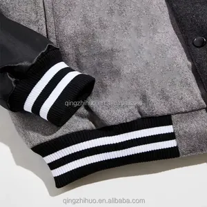 Patches Custom Cheap Dark Black Wool Jackets With Genuine White Cow Leather Sleeves Wholesale Letterman College Jackets